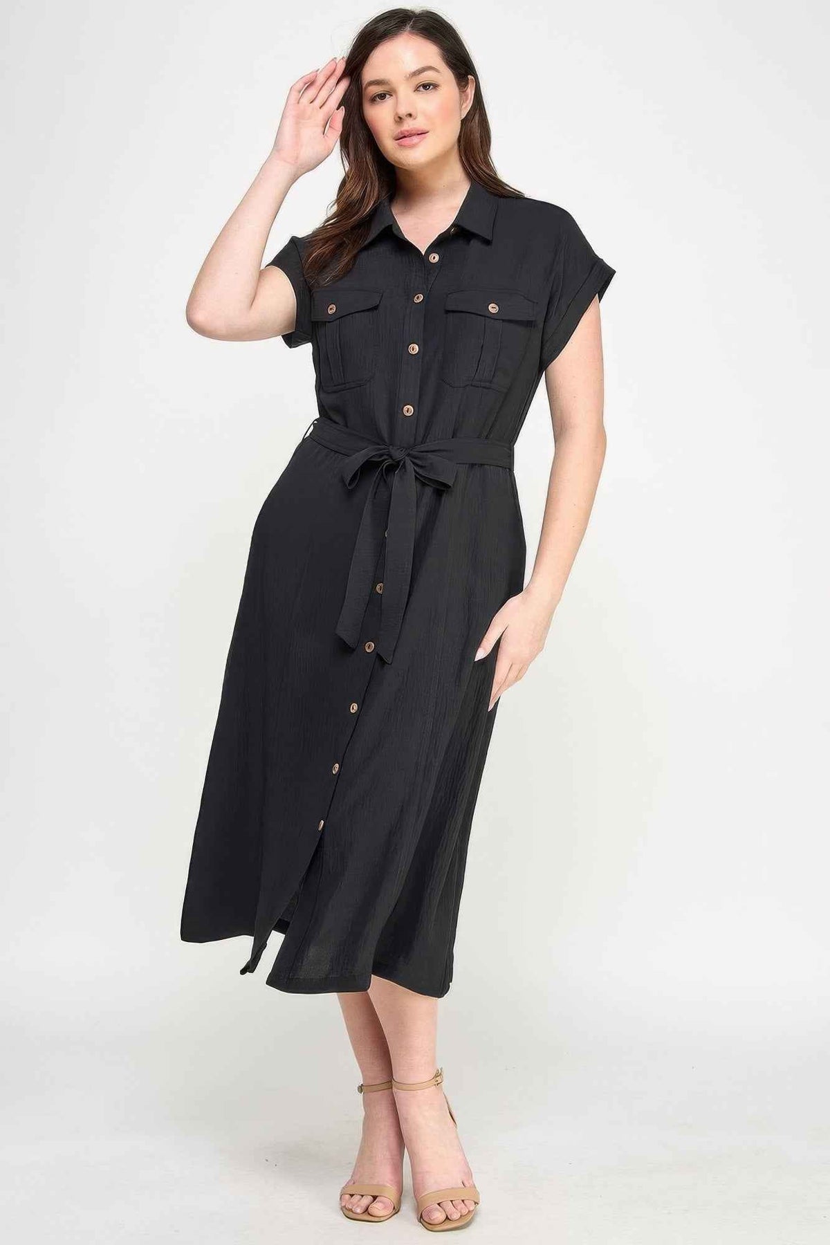 Buttoned Up for Fall: The Front Tied Buttoned Short Sleeve Dress