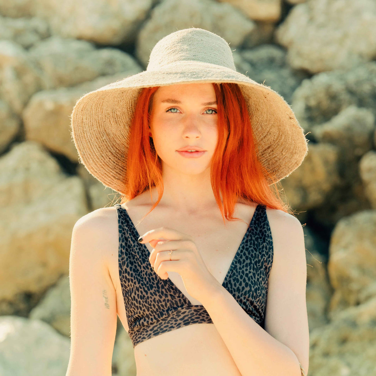 RIRI jute handwoven straw hat in natural beige