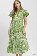 Umgee Paisley Print Midi Dress with Side Pockets