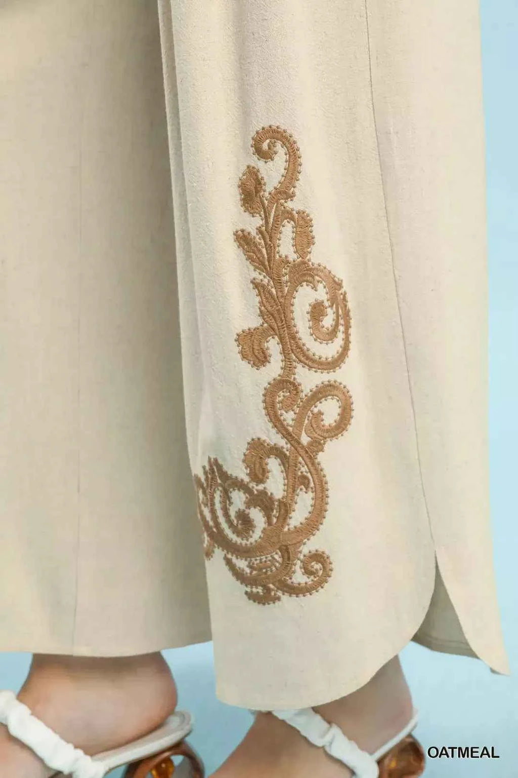 Umgee Linen Embroidered Wide-Leg Boho Pants
