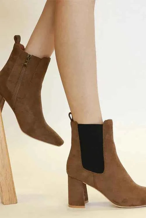Faux Suede Block Heel Chelsea Boots - Beast Fashion