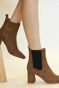 Faux Suede Block Heel Chelsea Boots - Beast Fashion