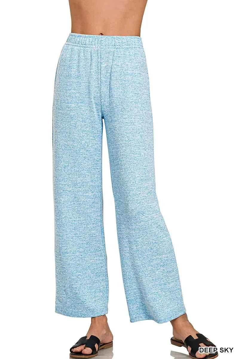 Soft Melange Hacci Elastic Waistband Lounge Pants - Zenana
