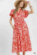 Umgee Paisley Print Midi Dress with Side Pockets