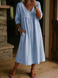 Full Size V-Neck 3/4 Sleeve Midi Dress Plus Size