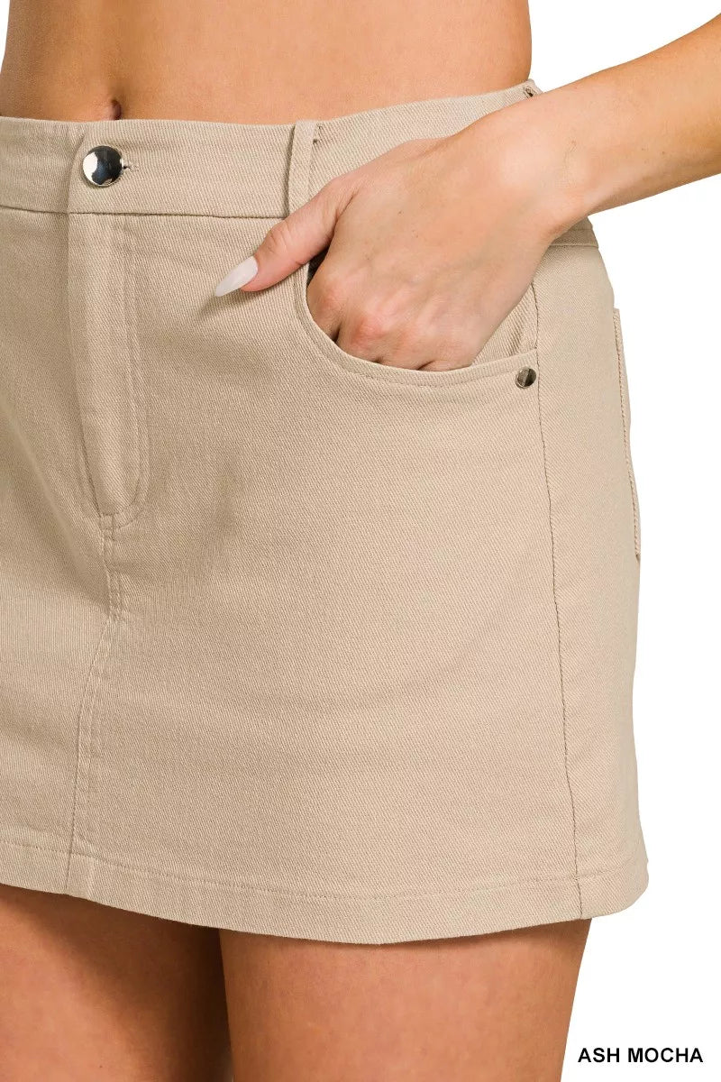 Cotton Twill Lined Mini Skirts