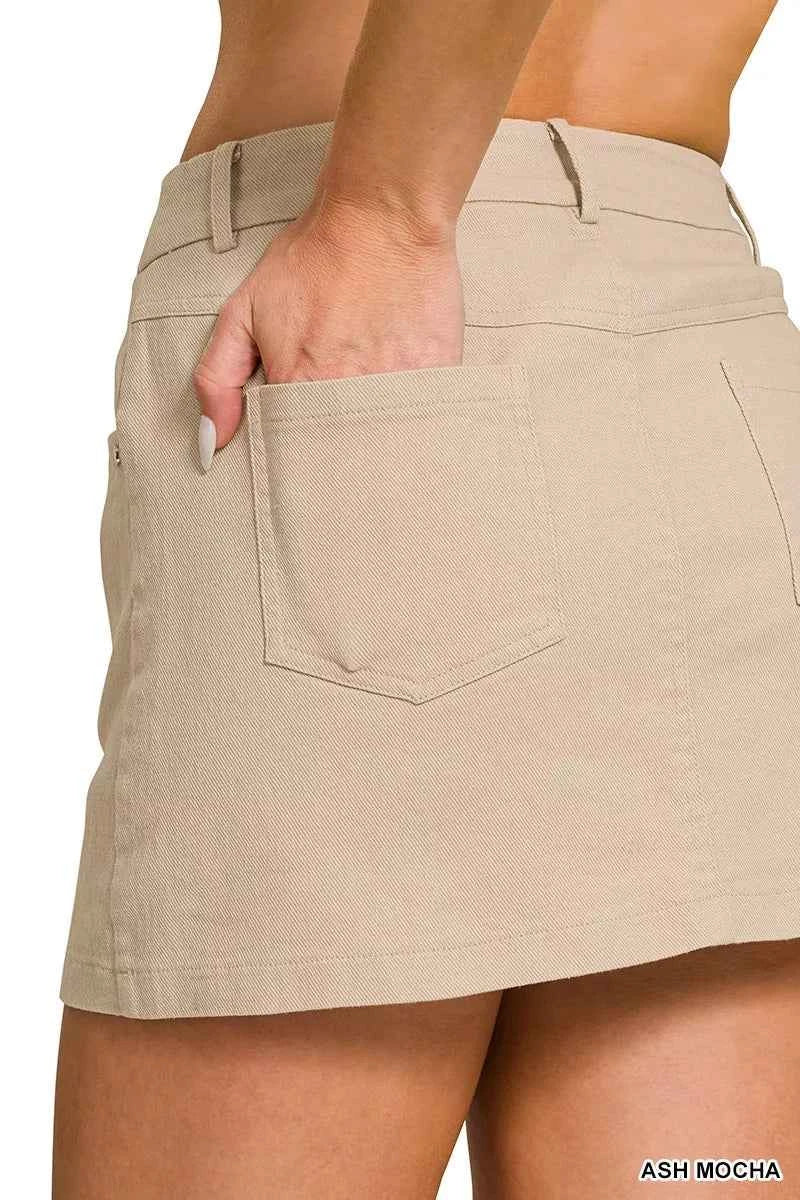 Cotton Twill Lined Mini Skirts - Zenana