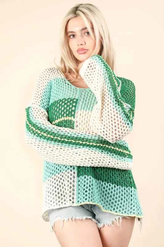 VERY J Color Block Oversized Summer Knit Cover Up