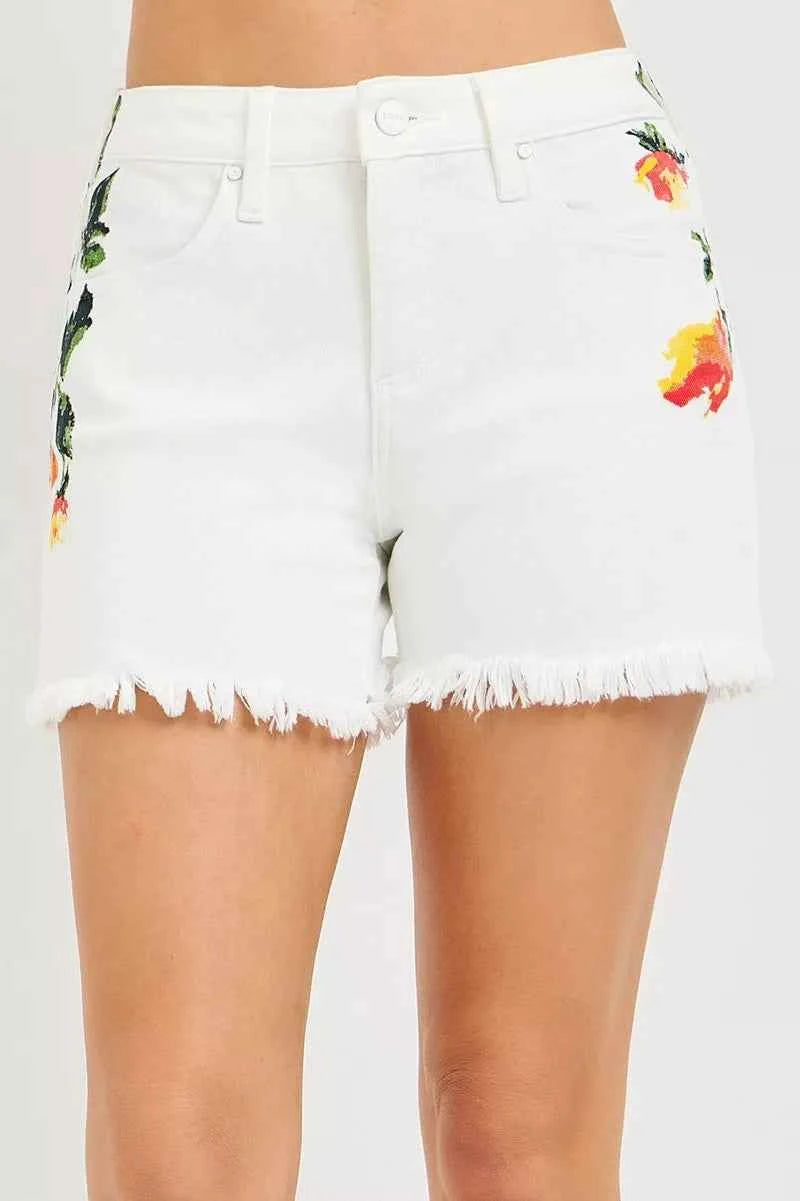 Tummy Control High Rise Flower Printed Shorts front view