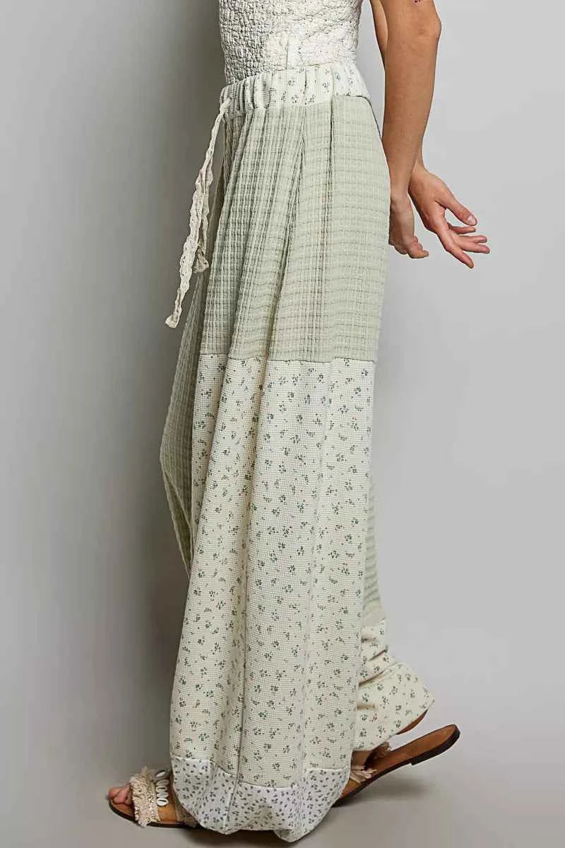 POL Patchwork Mixed Knit Wide Leg Pants