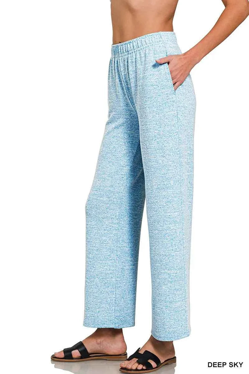 Soft Melange Hacci Elastic Waistband Lounge Pants - Zenana