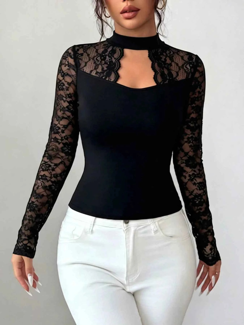 Lace Trim Cutout Front Top