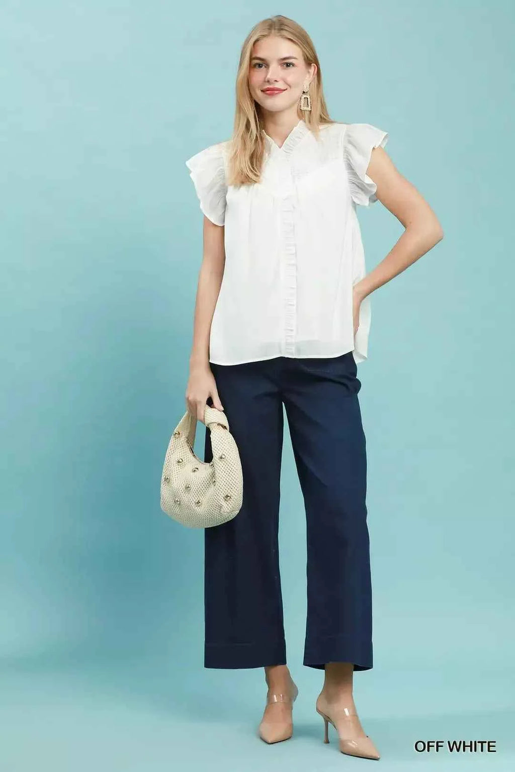 Umgee Smocked Yoke Ruffle Sleeve Blouse