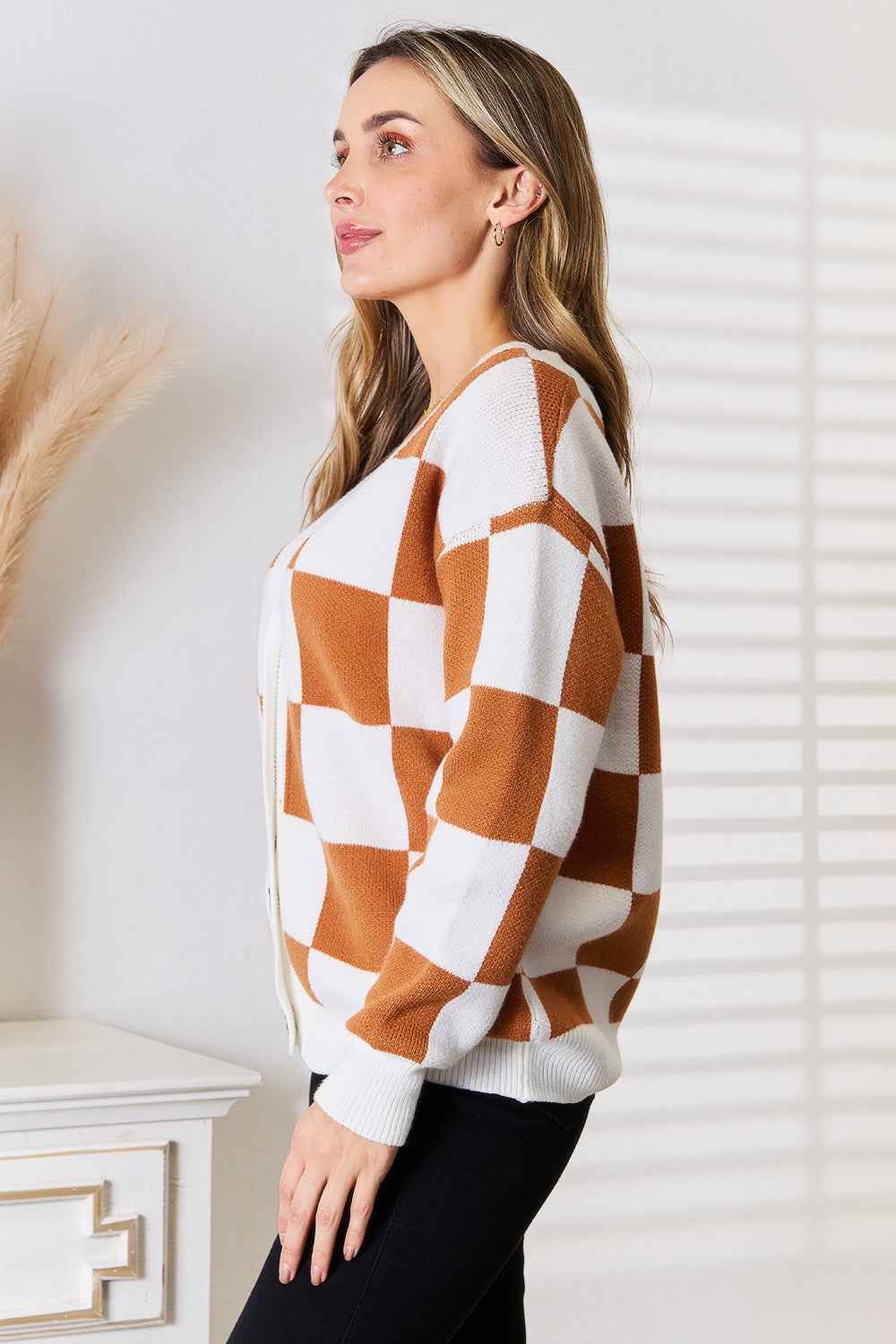 Button-Up V-Neck Dropped Shoulder Cardigan - Angel Wings