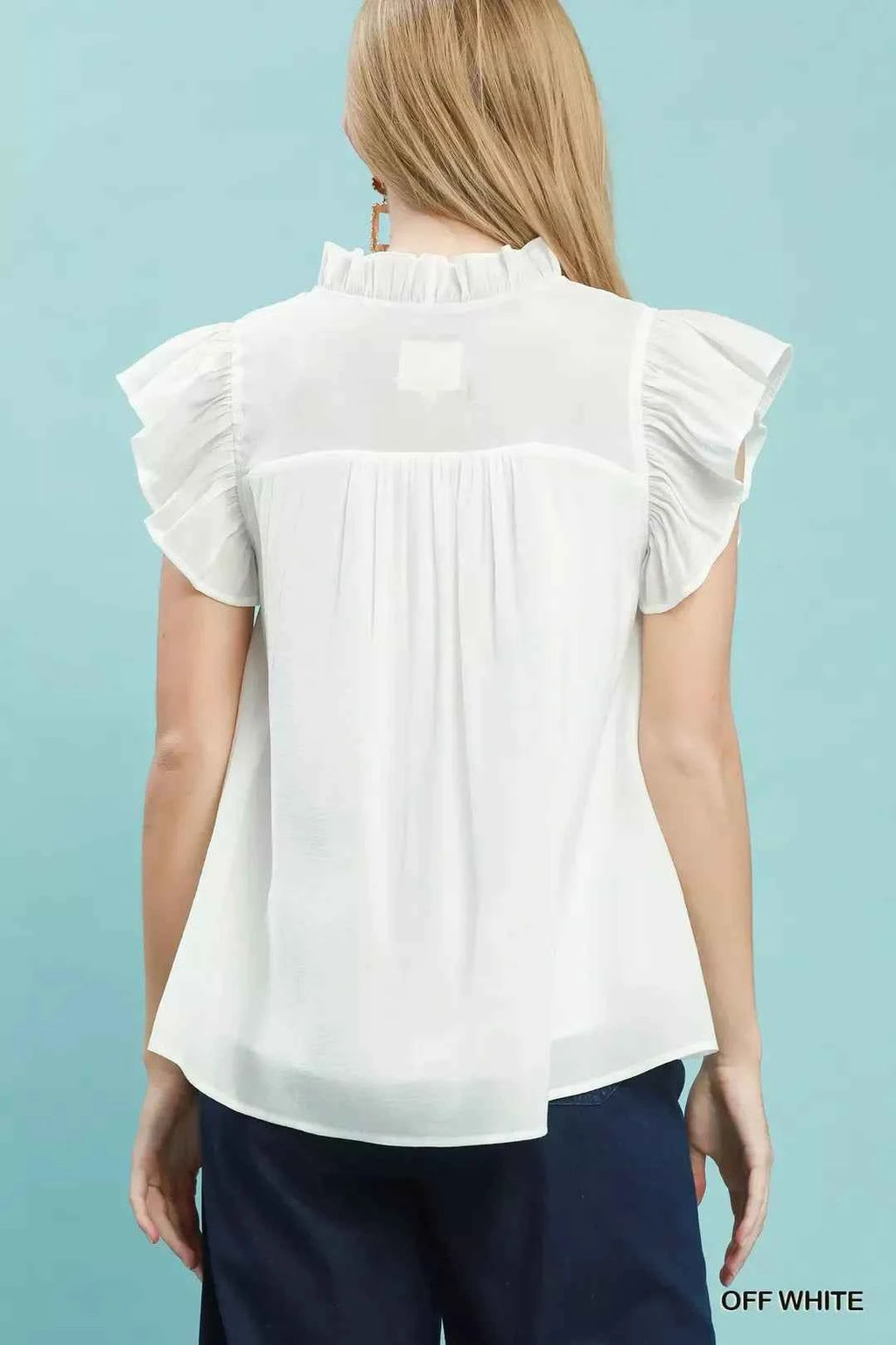 Umgee Smocked Yoke Ruffle Sleeve Blouse