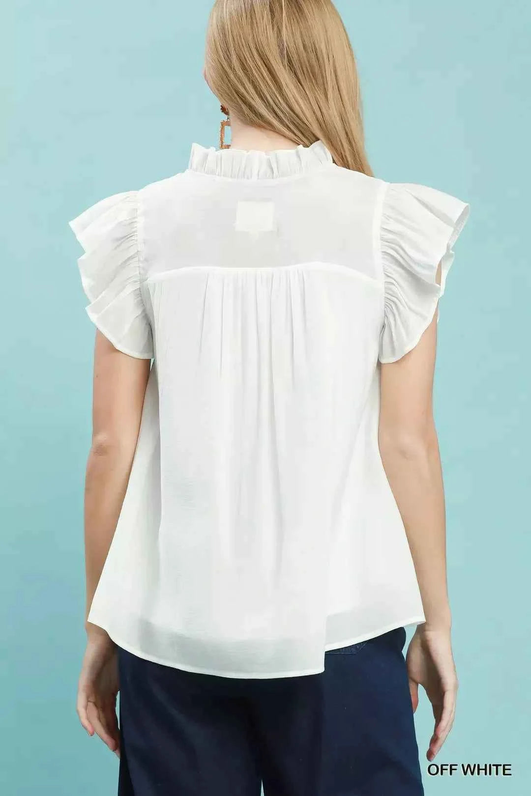 Umgee Smocked Yoke Ruffle Sleeve Blouse