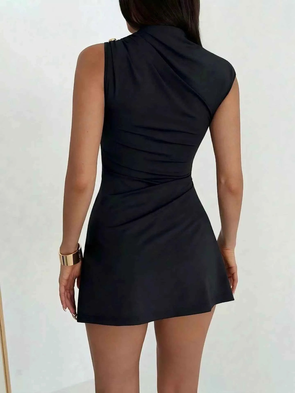 Ruched Asymmetrical Sleeveless Mini Dress