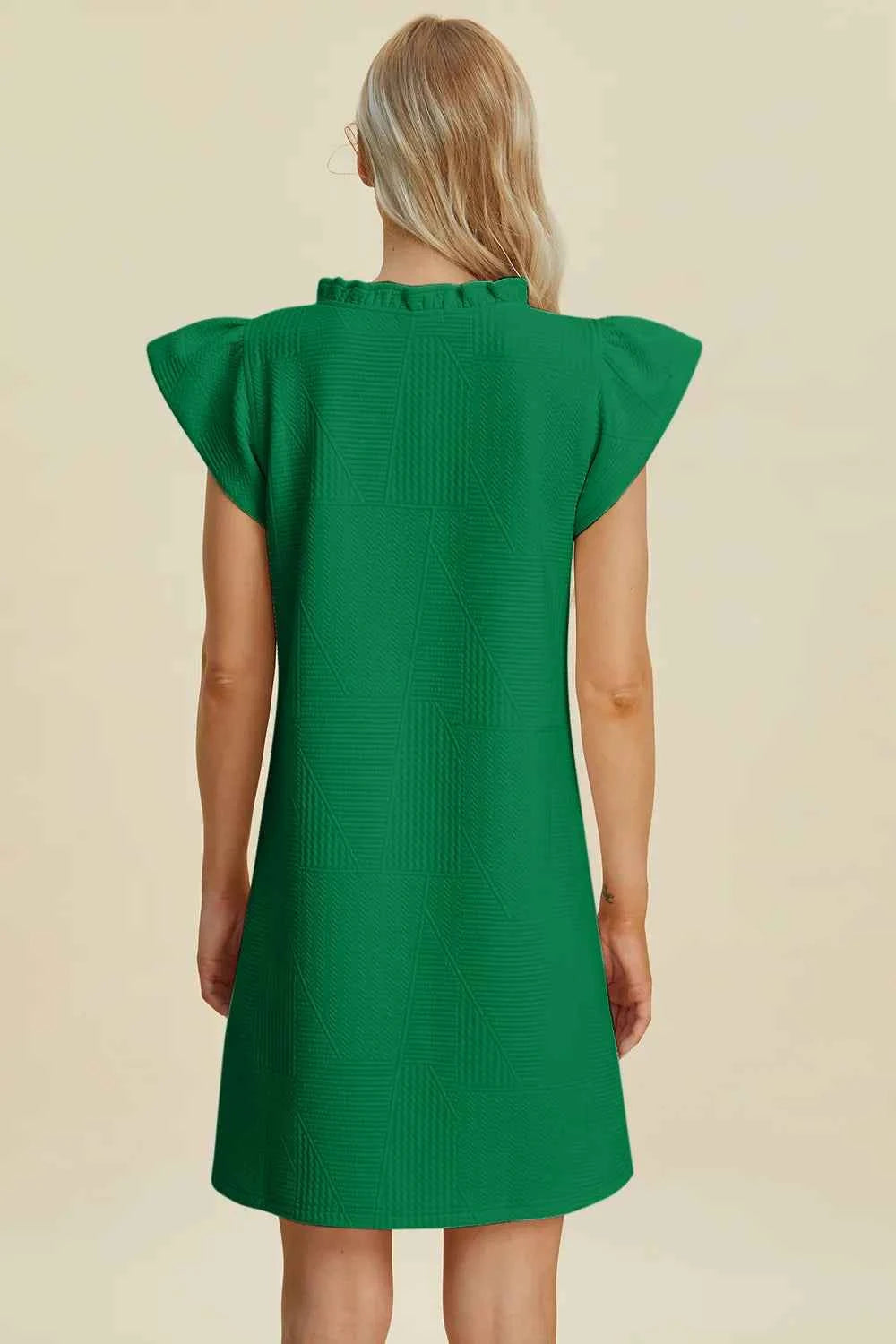 Ruffled V-Neck Cap Sleeve Dress - Double Take
