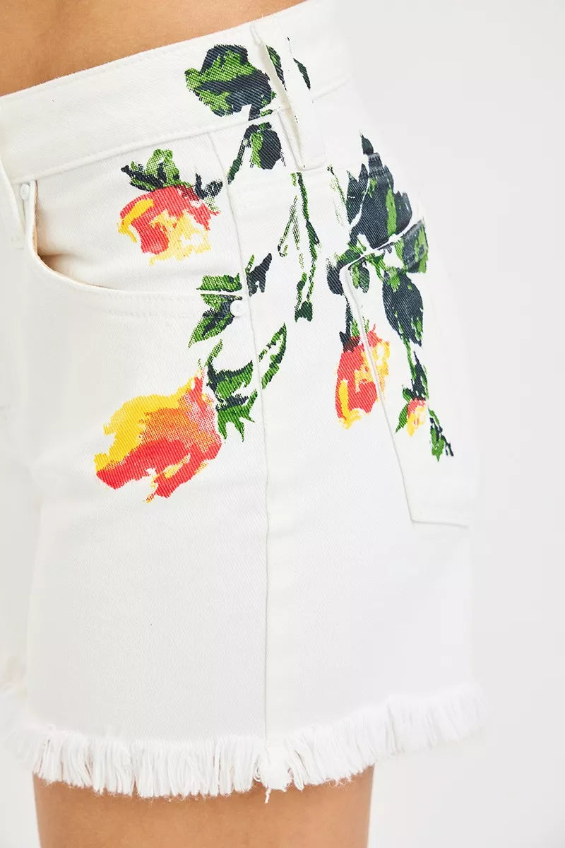 Side view of RISEN Tummy Control High Rise Flower Printed Shorts
