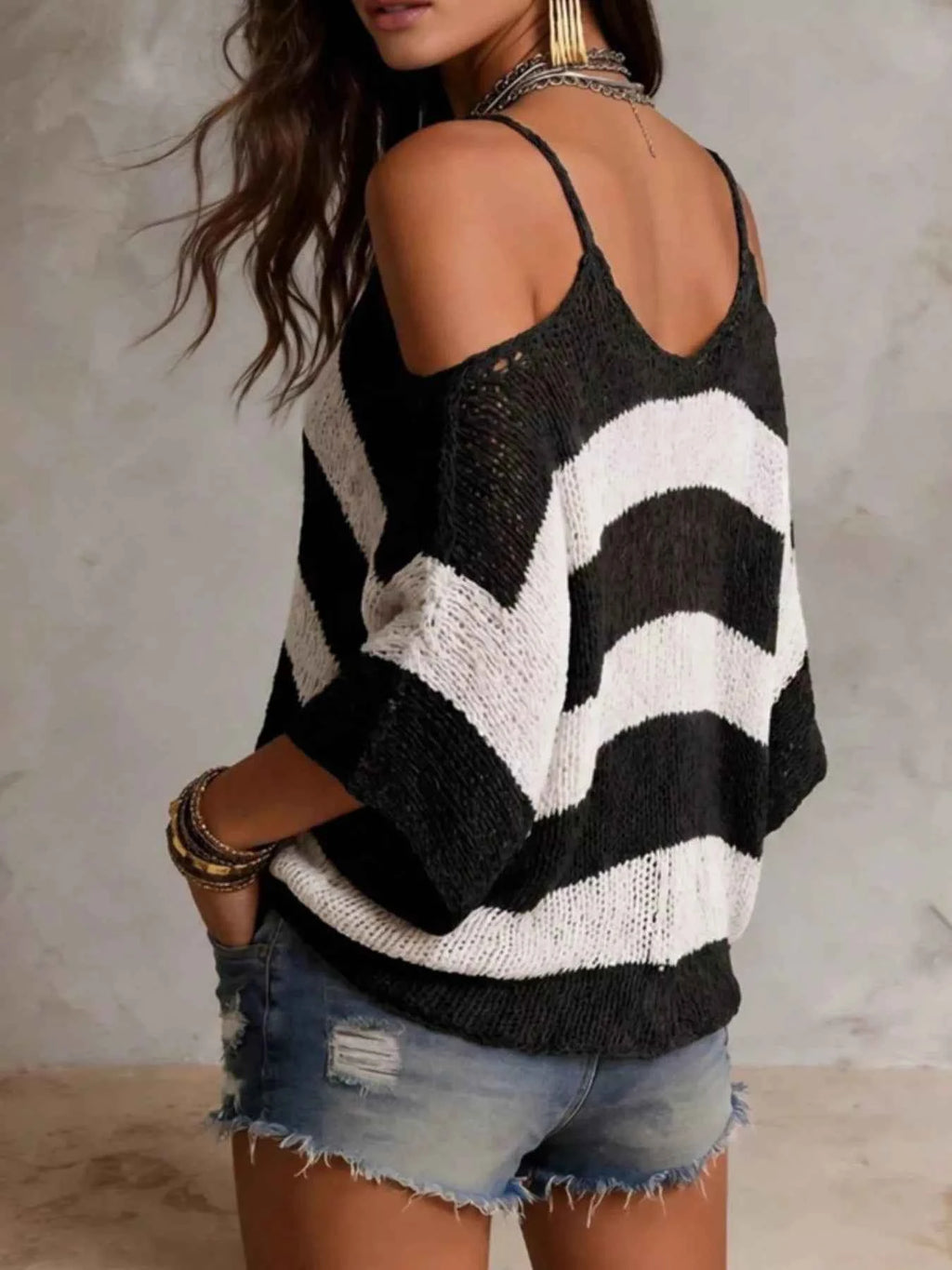 Striped Cold Shoulder Sweater