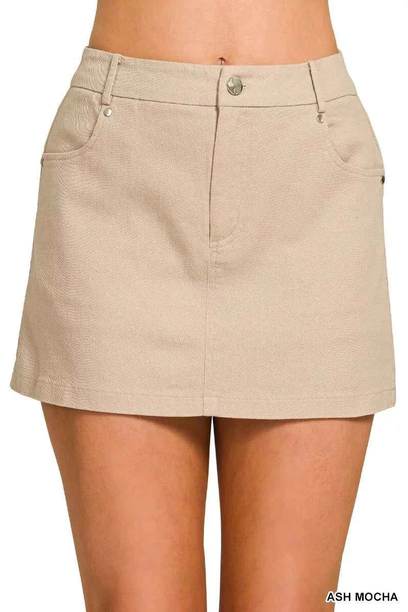 Cotton Twill Lined Mini Skirts - Zenana