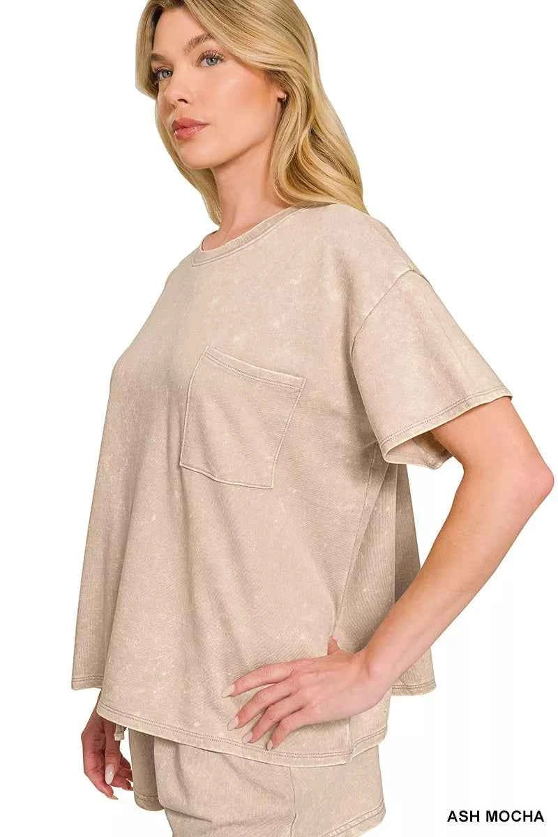 Zenana French Terry Acid Washed Relaxed Top & Short Set