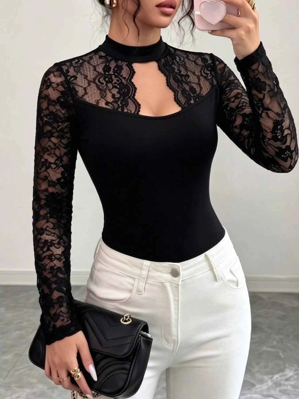Lace Trim Cutout Front Top