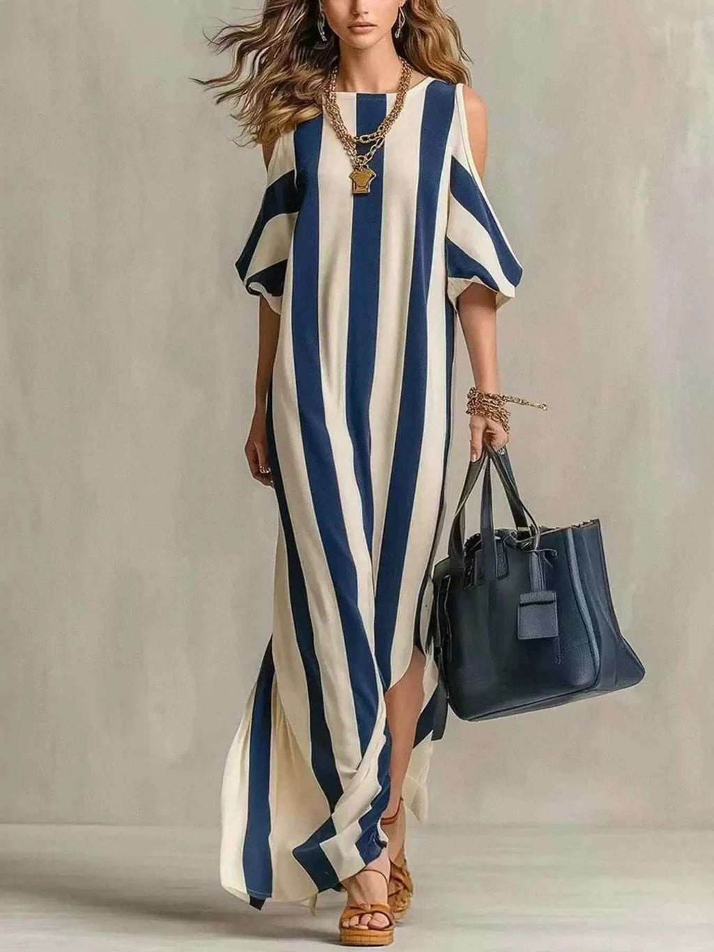 Striped Cold Shoulder Maxi Dress