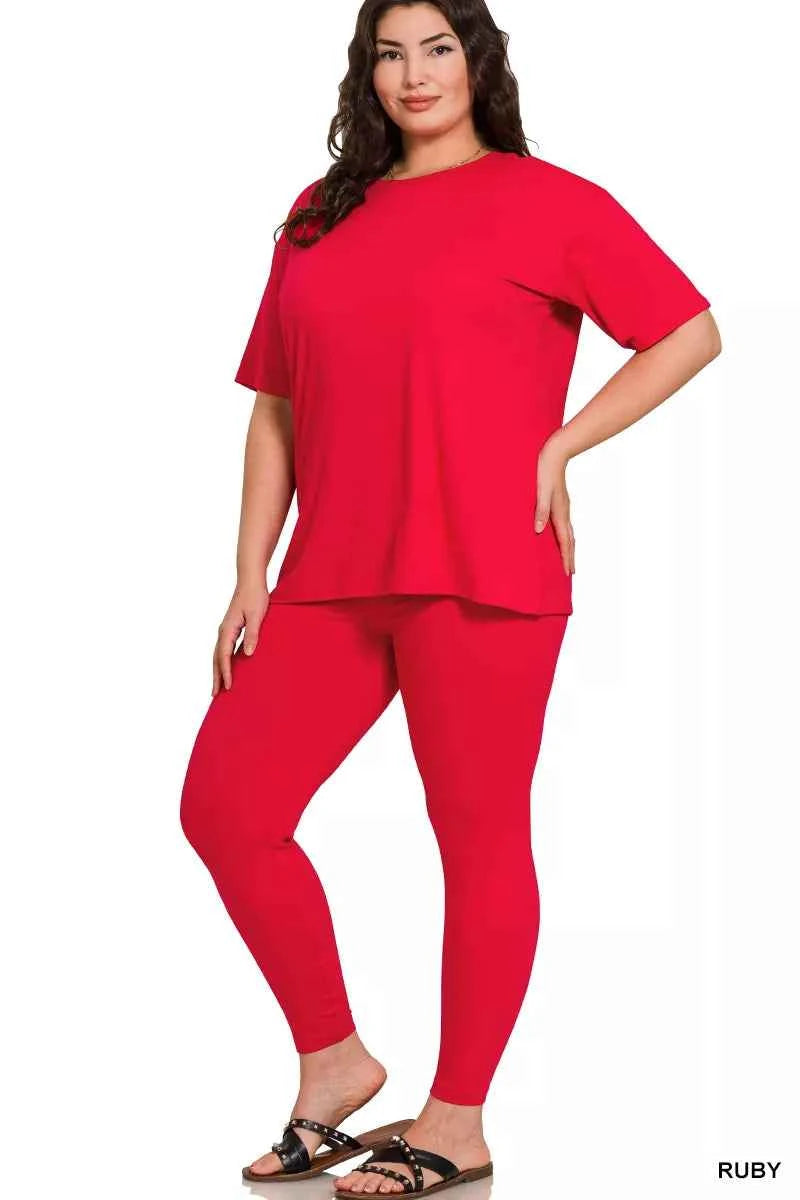 Brushed Dty Microfiber Short Sleeve Top and Pants Loungewear Set - Zenana