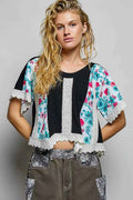 POL Round Neck Ribbed Cropped Top with Lace Detail