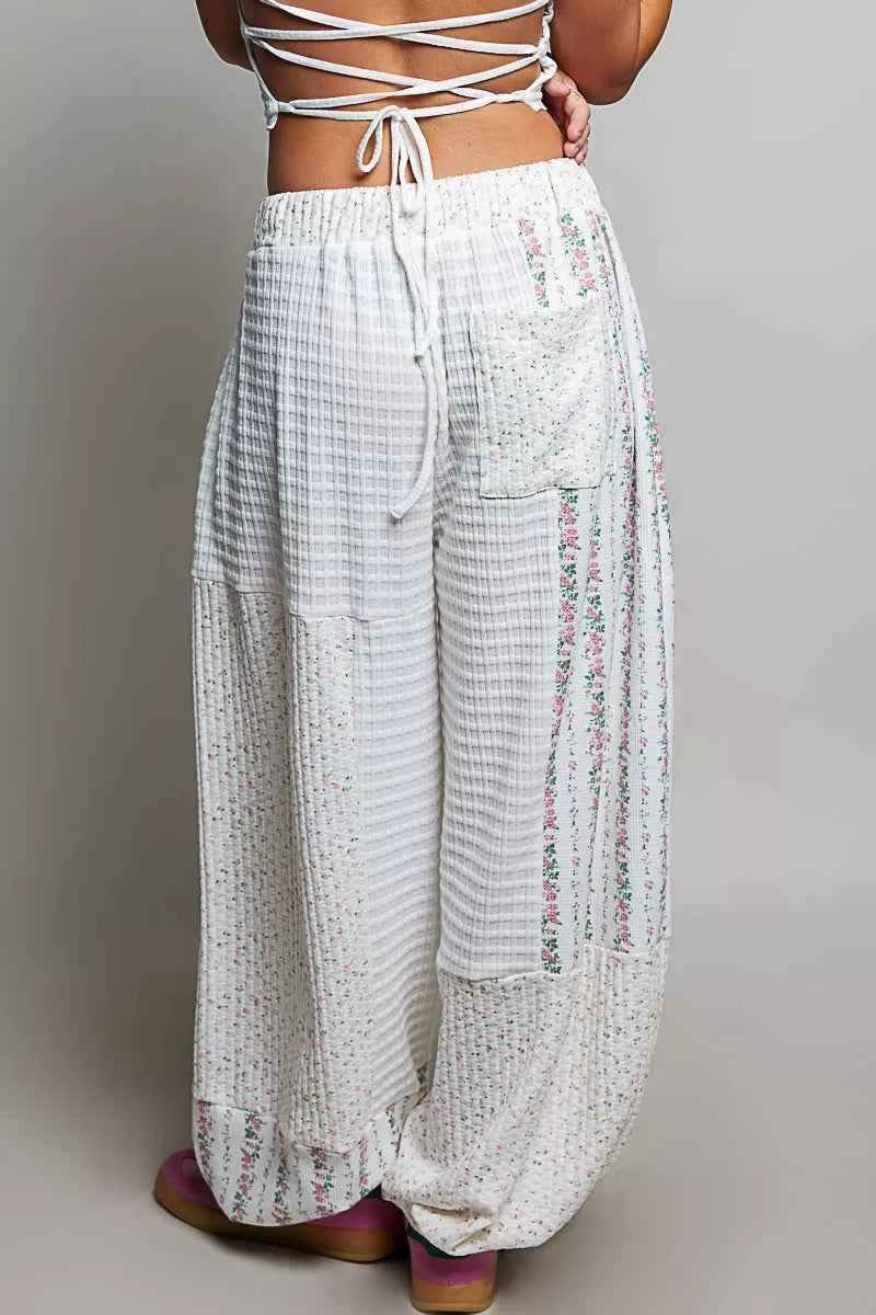 POL Patchwork Mixed Knit Wide Leg Pants