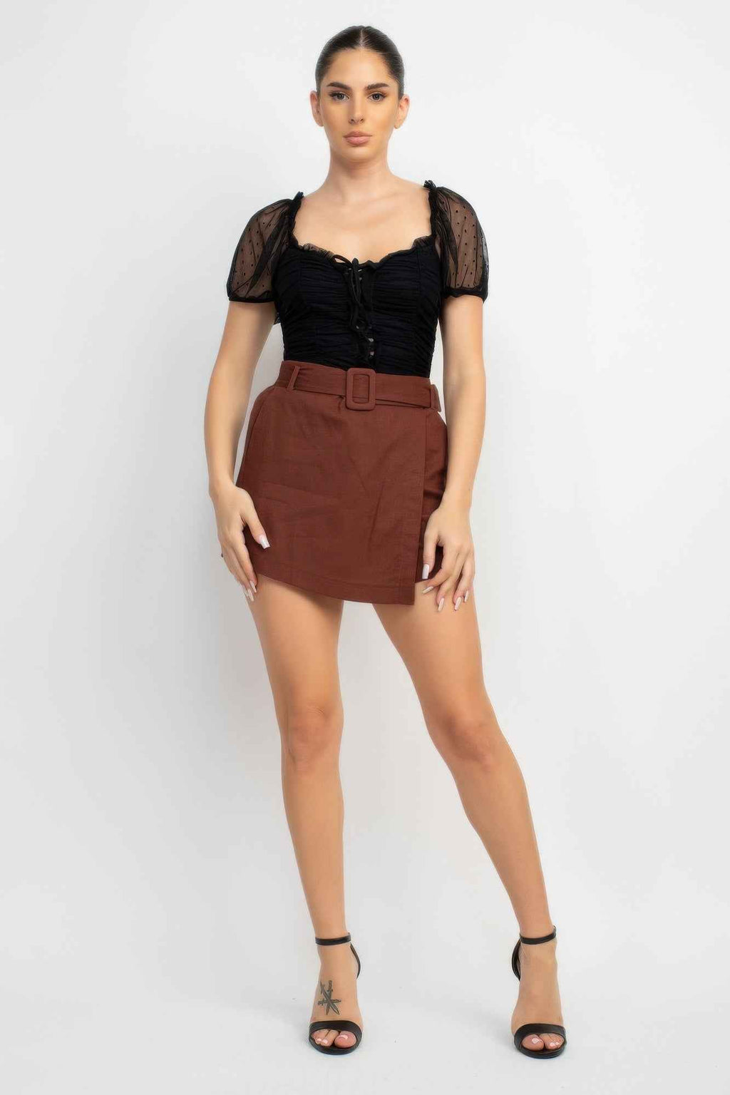 Shirred Mesh Sleeve Bodysuit