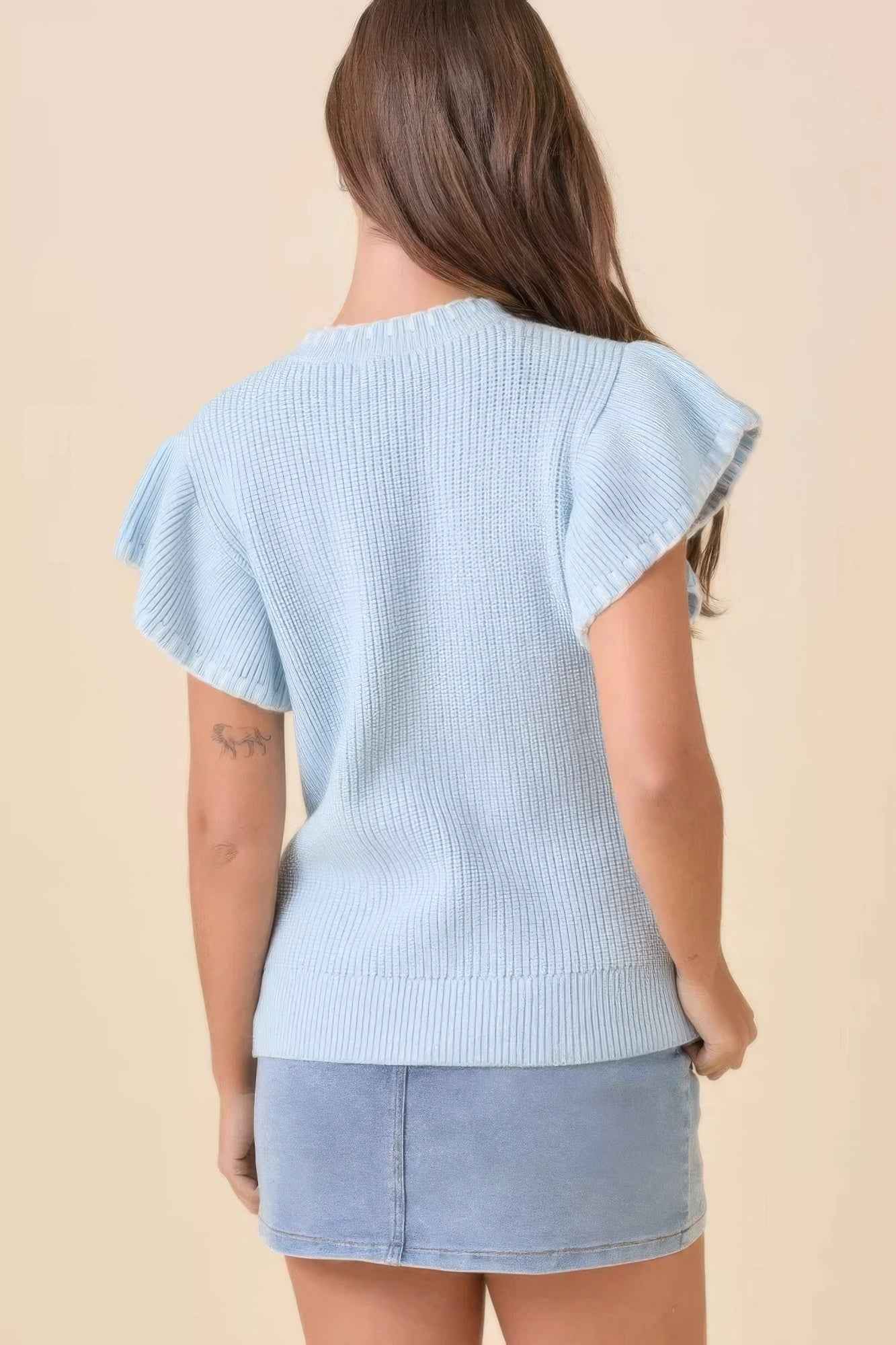 Weaved Ribbon Bow Detail Sweater Knit Top
