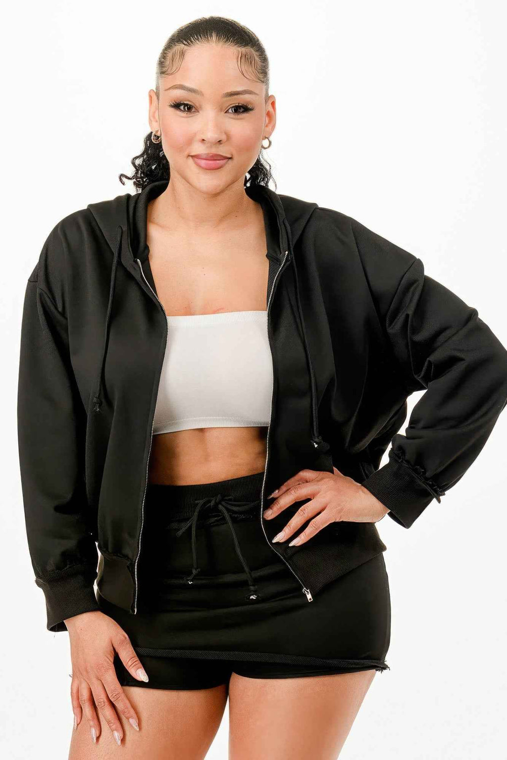 Zipped Hooded Jacket And Skort Set