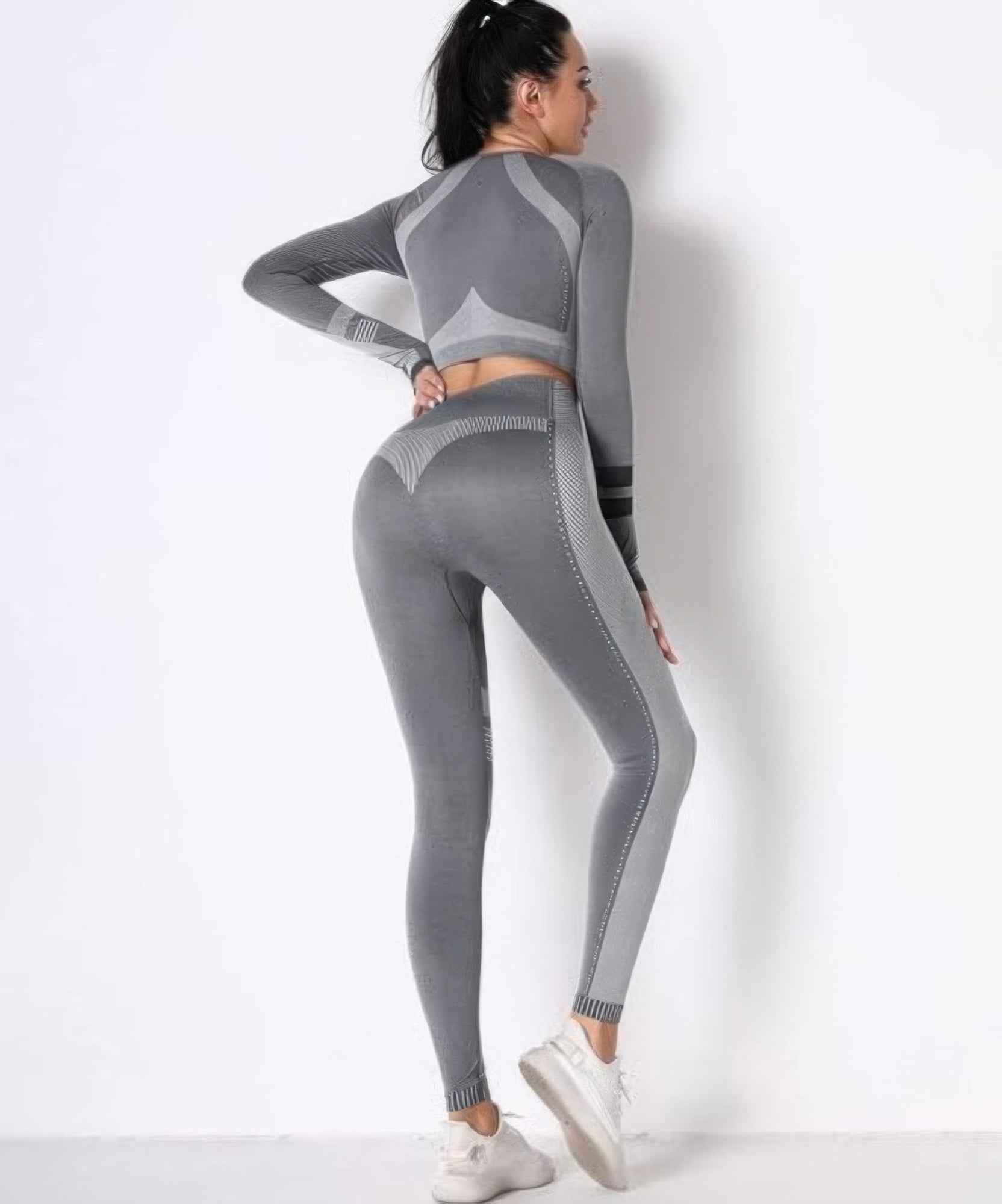 Seamless Long Sleeve Solid Yoga Set