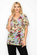 Sheer Neon Floral Cowl Neck Whimsgoth Relaxed Top