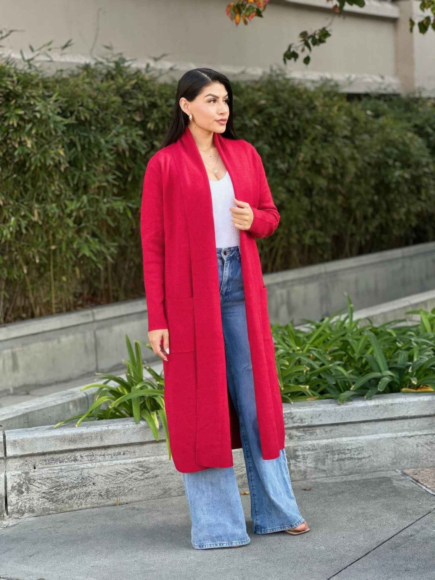 Clover Fine Knit Midi Cardi Cardigan With Pockets