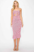 Checker Front Knot Smocked Midi Dress
