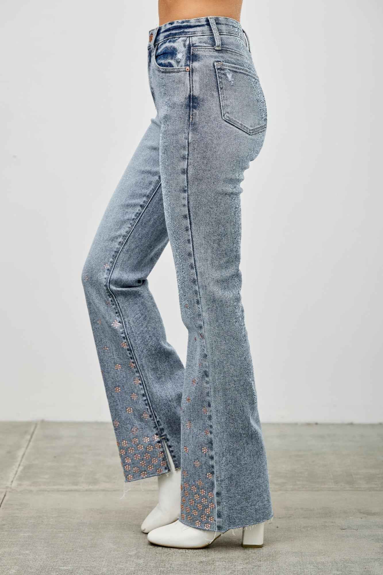 High Rise Kick Flare With Rhinestone