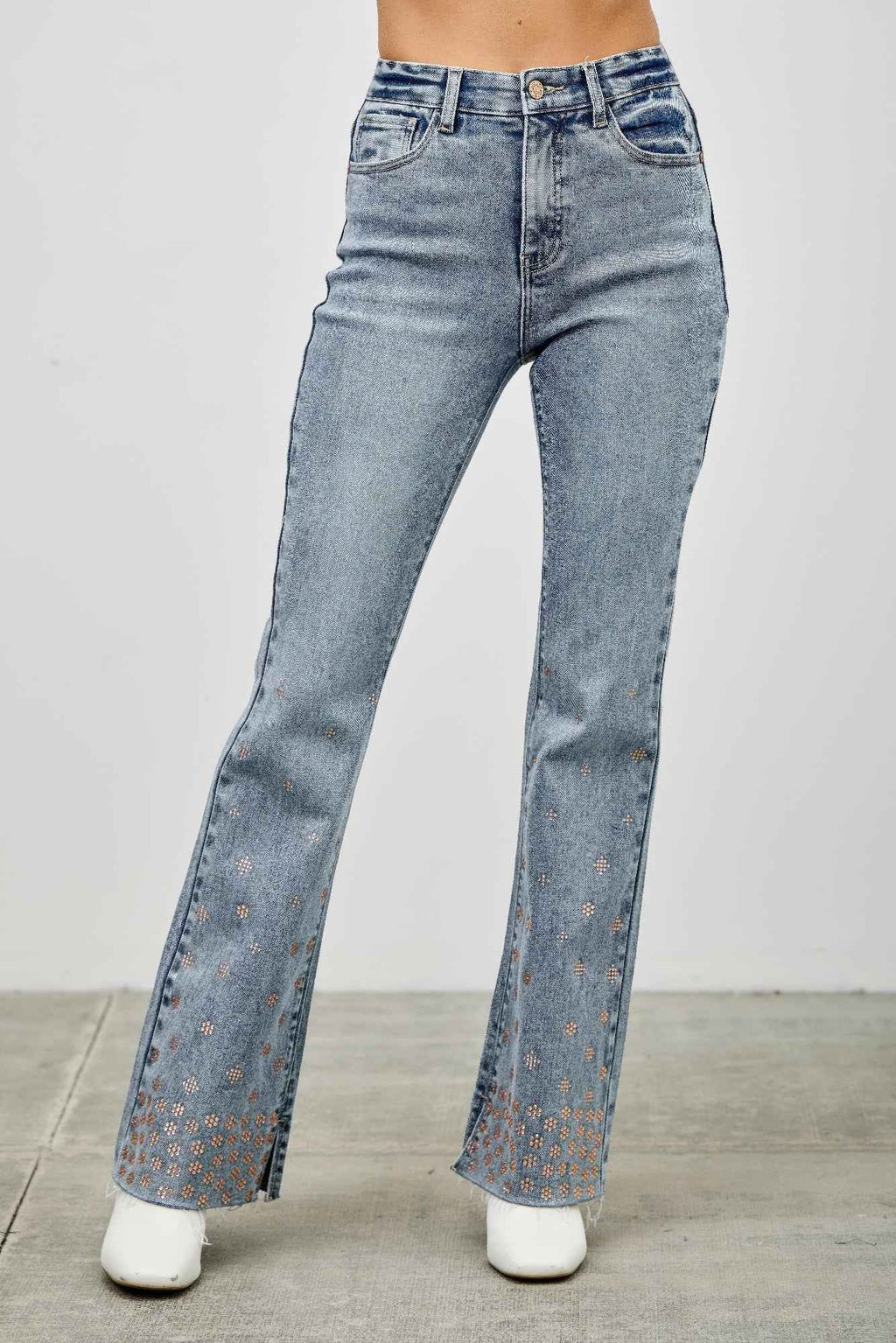 High Rise Kick Flare With Rhinestone
