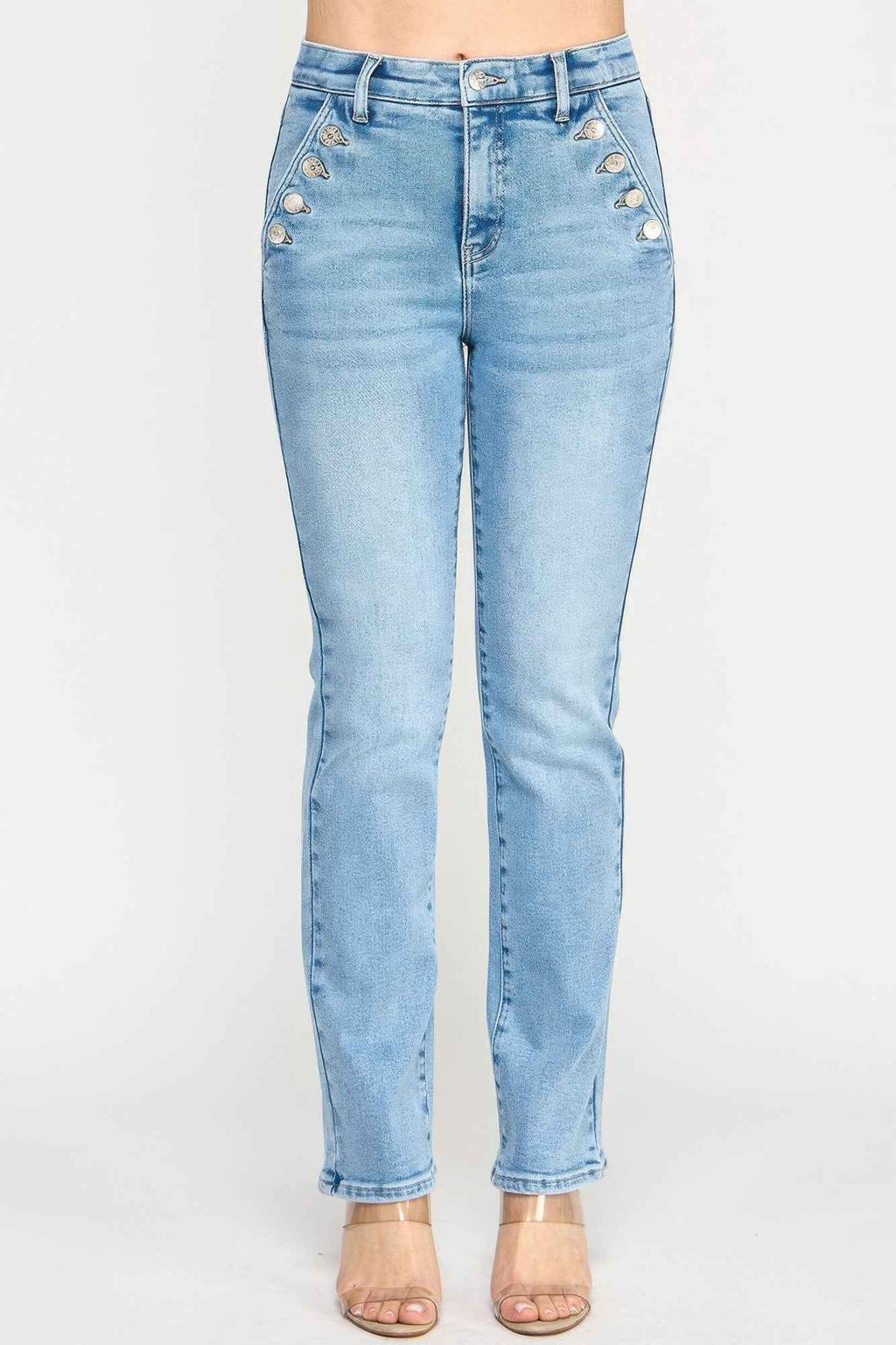 High Rise Straight With Button Pocket
