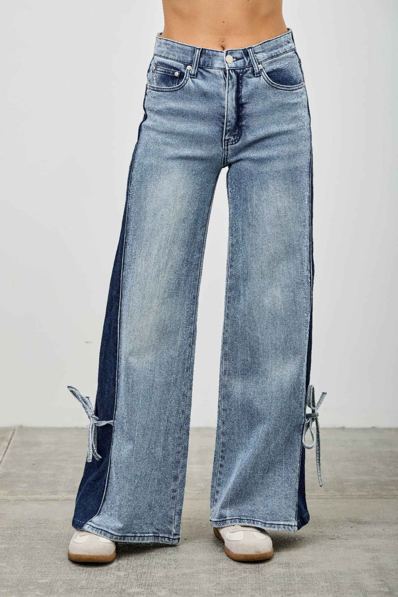 High Rise Contrast Wide Leg With Ribbon Tie