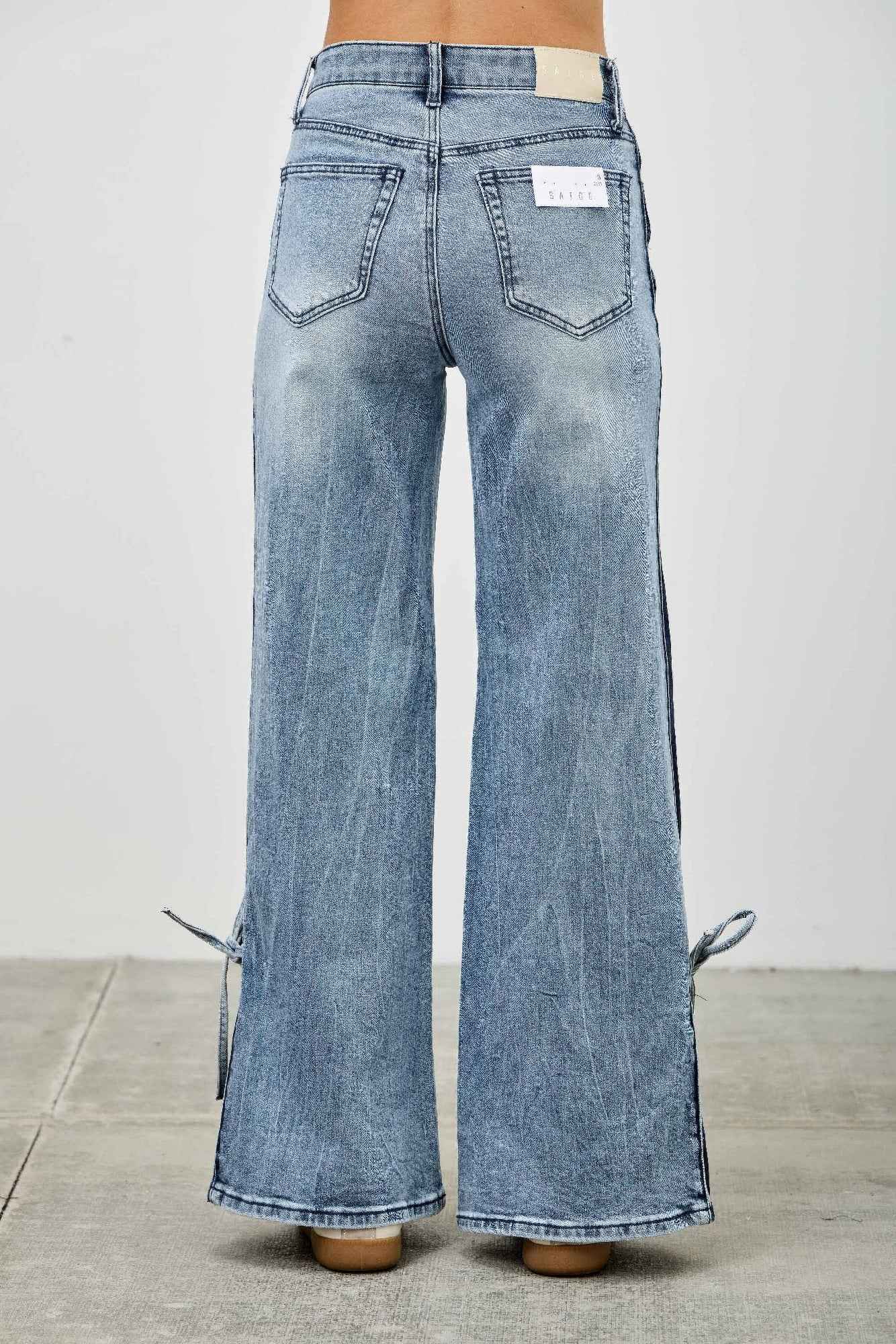 High Rise Contrast Wide Leg With Ribbon Tie
