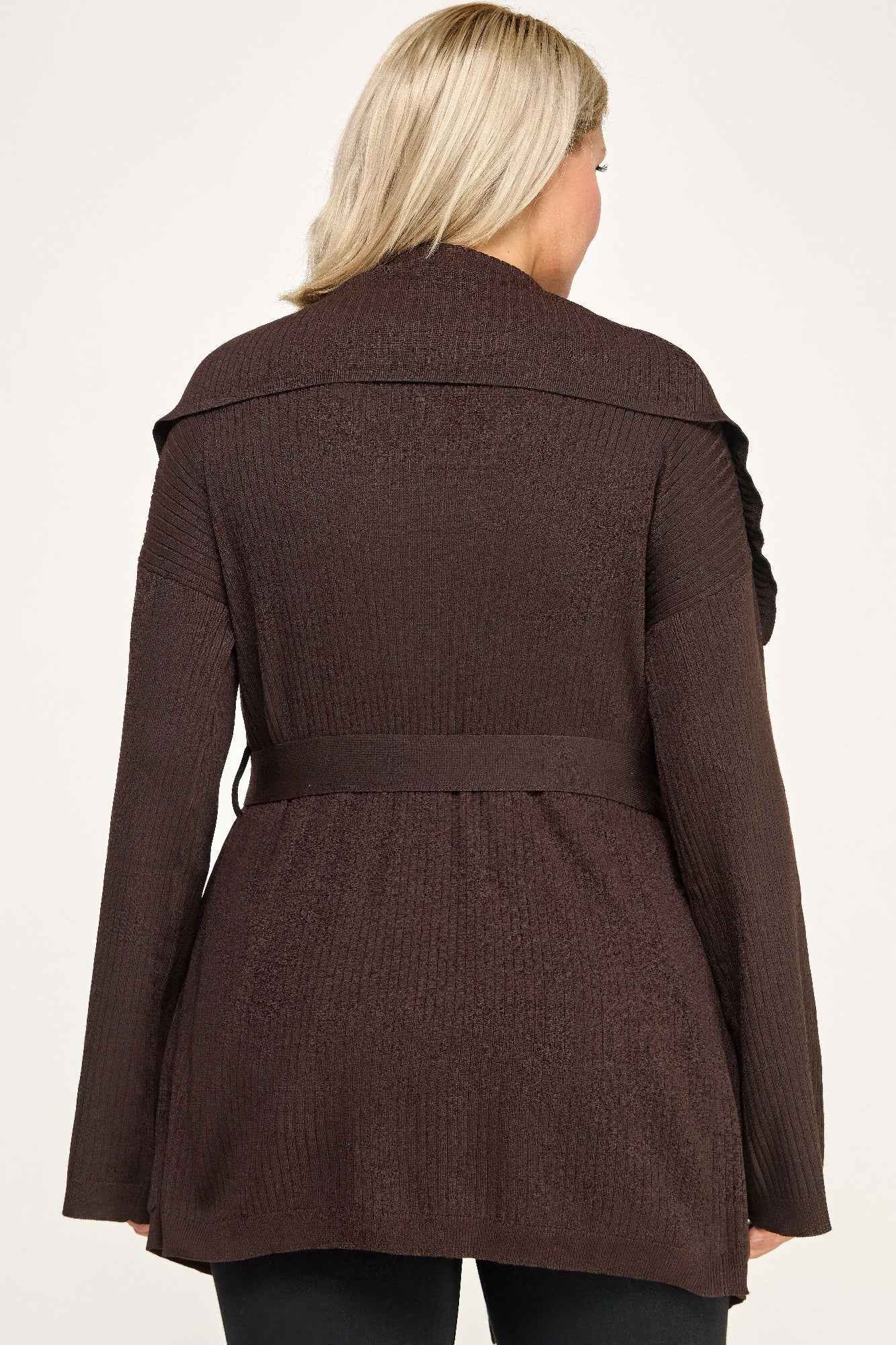 Plus Size Ribbed Wrap Cardigan With Waist Belt