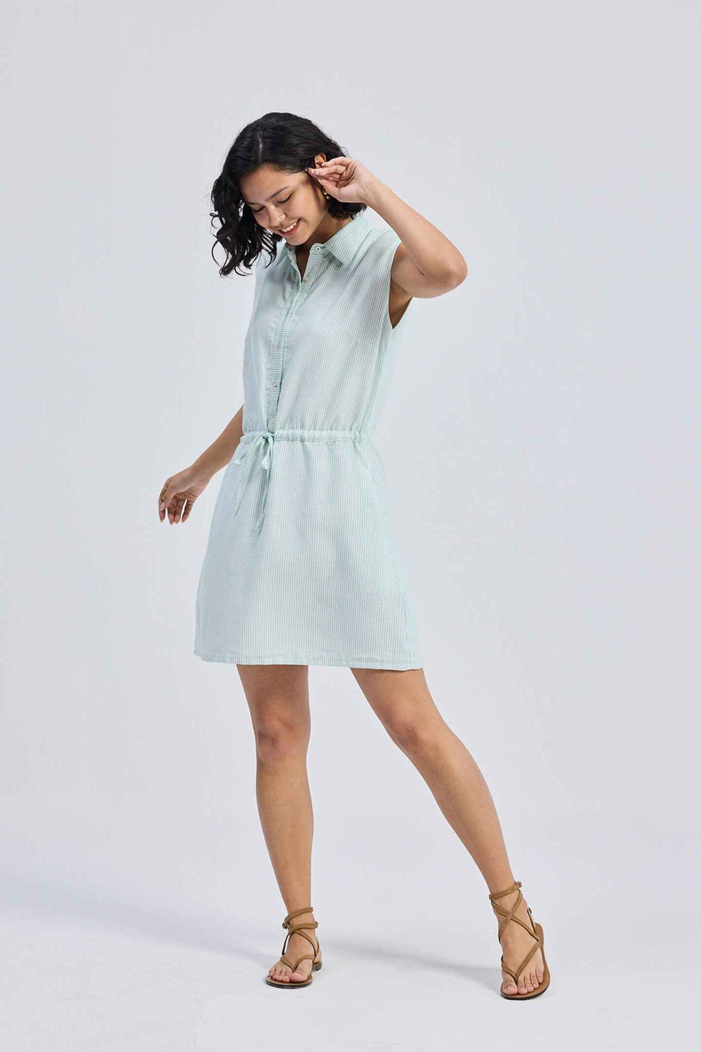 Drawstring Shirt Dress in Stripes