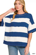 French Terry Striped Exposed Seam Top front view