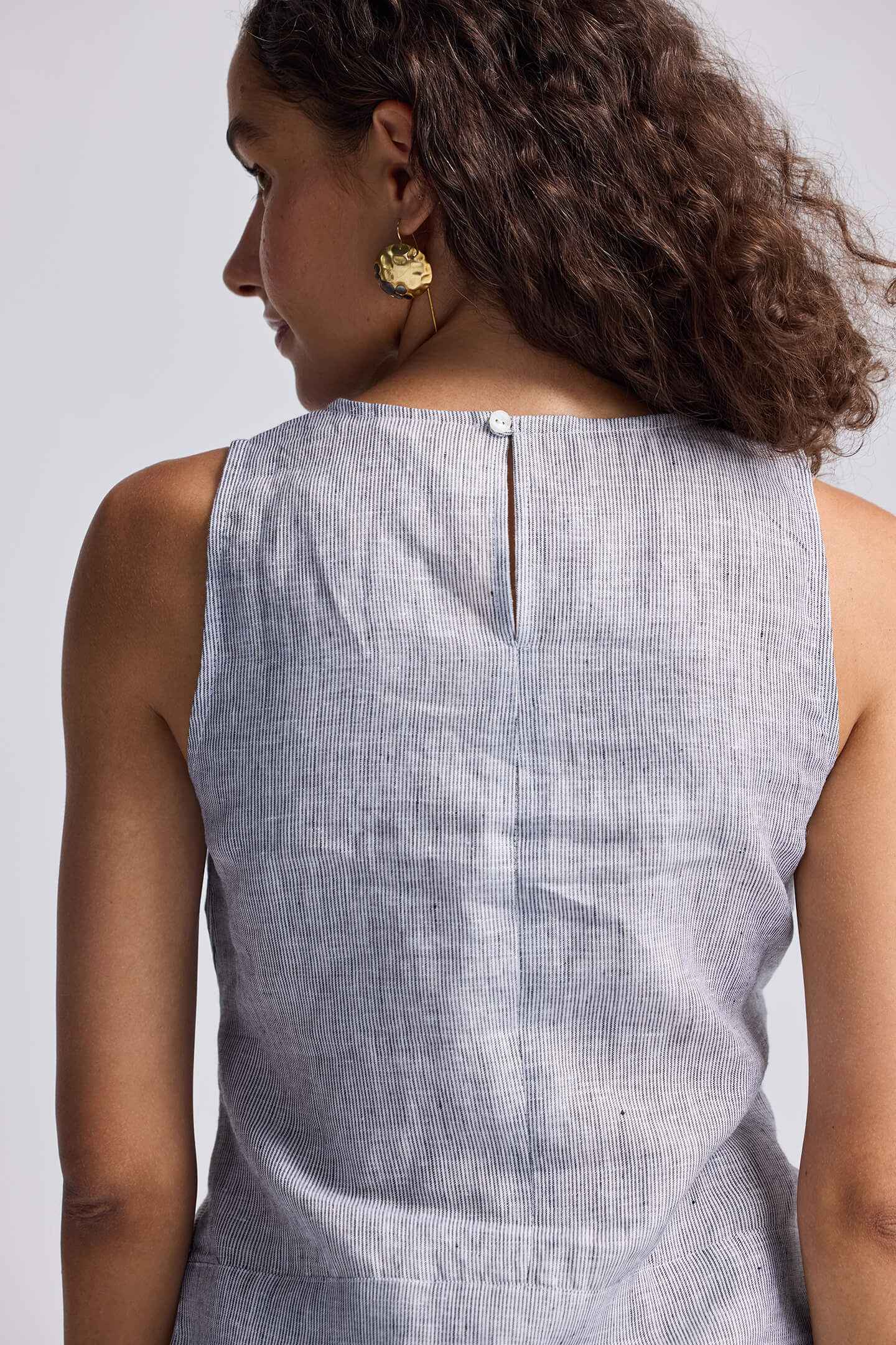 Front-tie Top in Linen Stripes