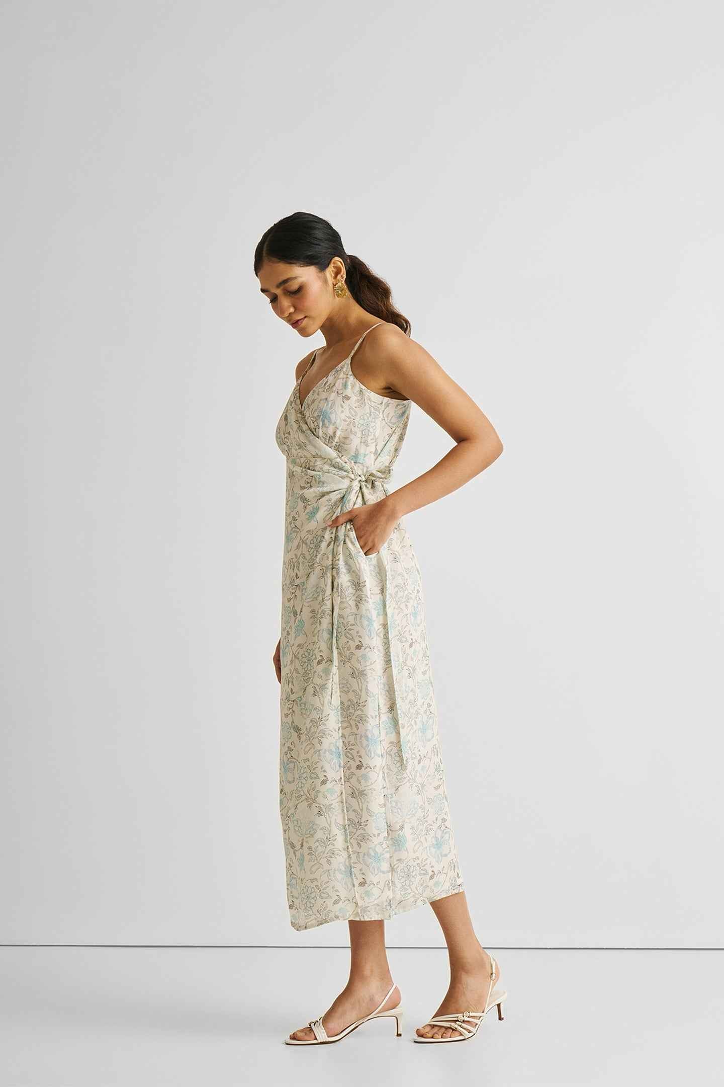 Strappy Wrap Dress in Blue Florals