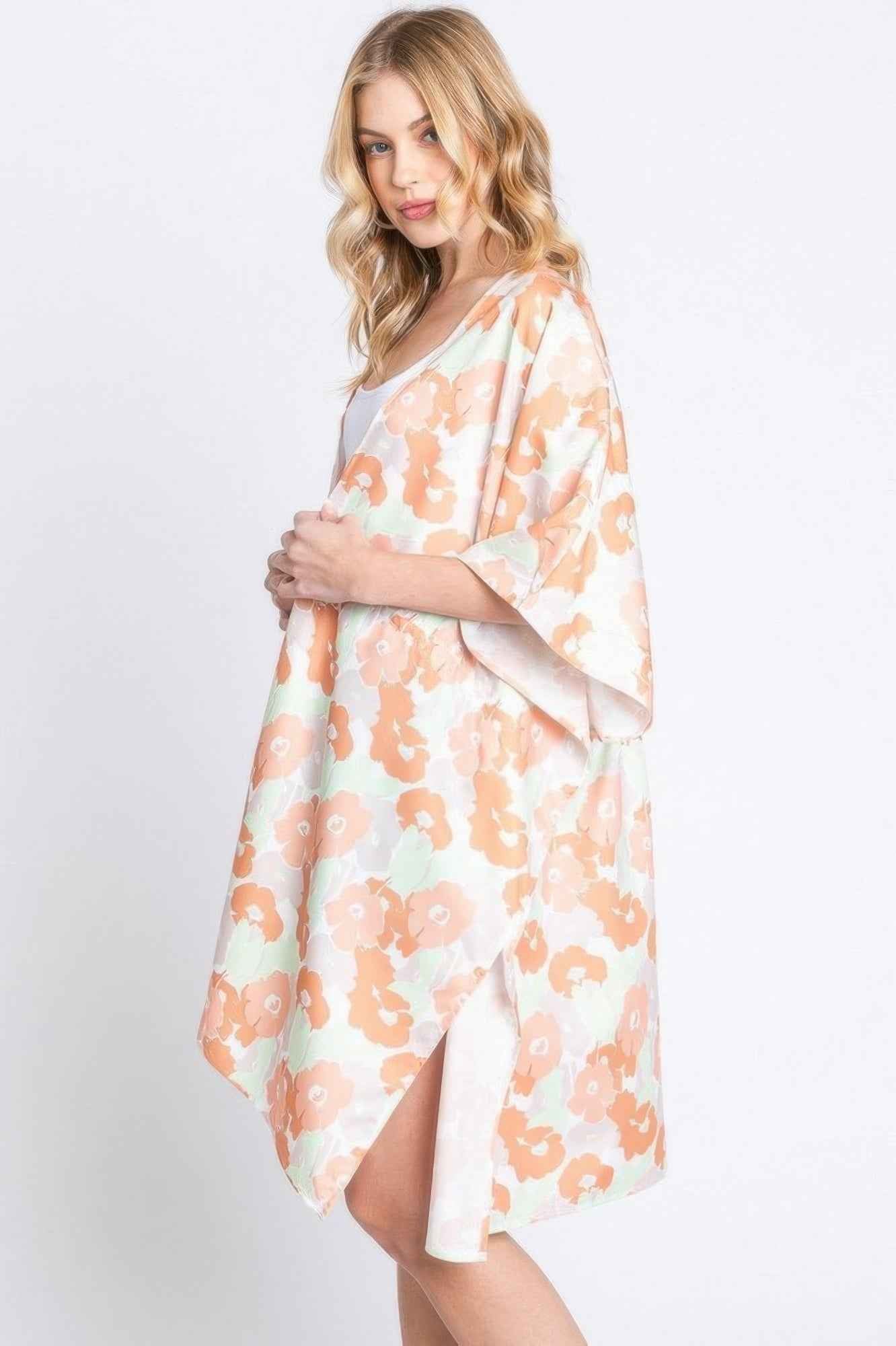 Flower Print Self-tie Drawstring Open Front Cover