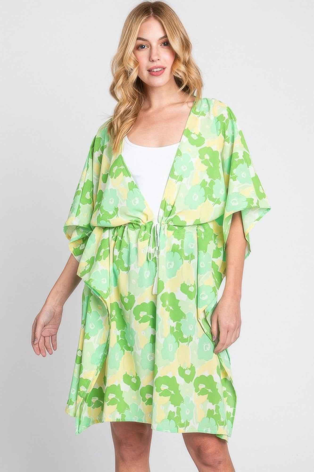 Flower Print Self-tie Drawstring Open Front Cover